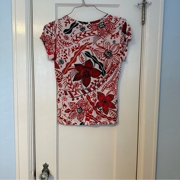 Chico’s Traveler Dhort Floral Short Sleeve Stretchy Top Spandex Vibrant Size S - Picture 3 of 6